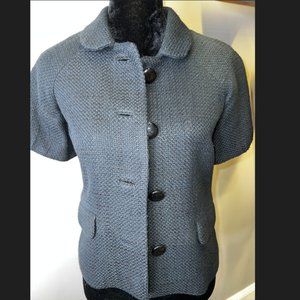 Banana Republic Black Wool Blend Tweed Short Sleeve Jacket